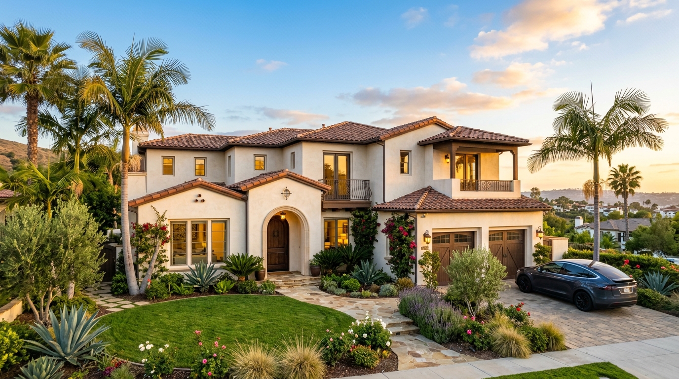 A beautiful Santa Barbara rental home at golden hour